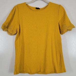 Ann Taylor Mustard Yellow Crochet Sleeve Blouse